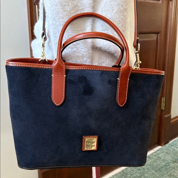 Dooney & Bourke Handbags - Dooney & Bourke  Suede Satchel  Crossbody bag  LIKE NEW  Navy/ cinnamon leather